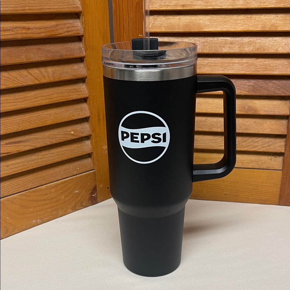 Pepsi Matte Black Travel Mug with Clear Lid